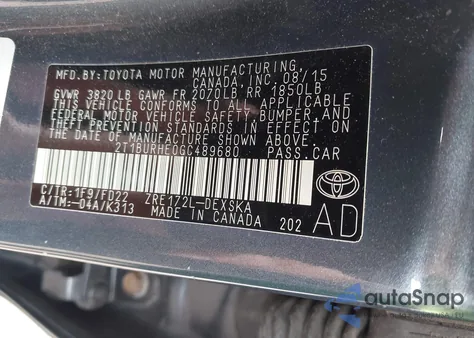 2016 Toyota Corolla S Plus from USA, damaged, VIN 2T1BURHE0GC489680